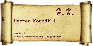 Harrer Kornél névjegykártya